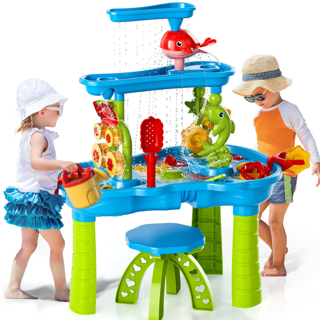 Kids Outdoor Water Activity Play Station with Bucket Pouring System & Accessories for Backyard Fun | Thomler