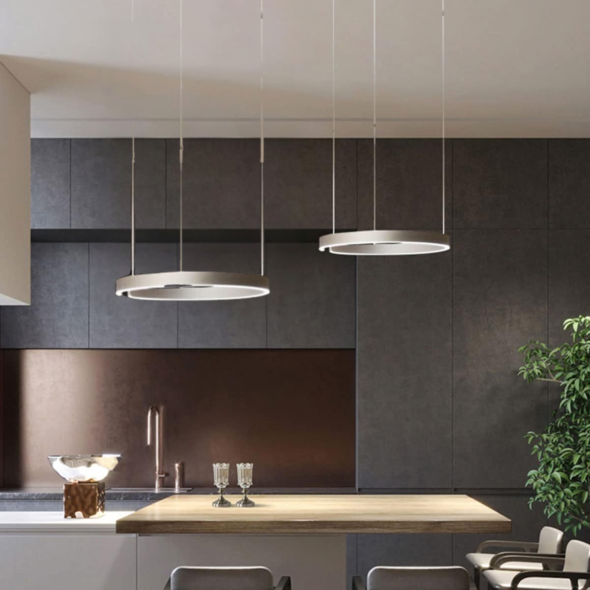 Runde LED-Deckenleuchte Aluminiumring 50 cm, höhenverstellbar für Kücheninsel, Essbereich, Foyer, moderne hängende Halo-Leuchte, Energieeffizient | Thomler
