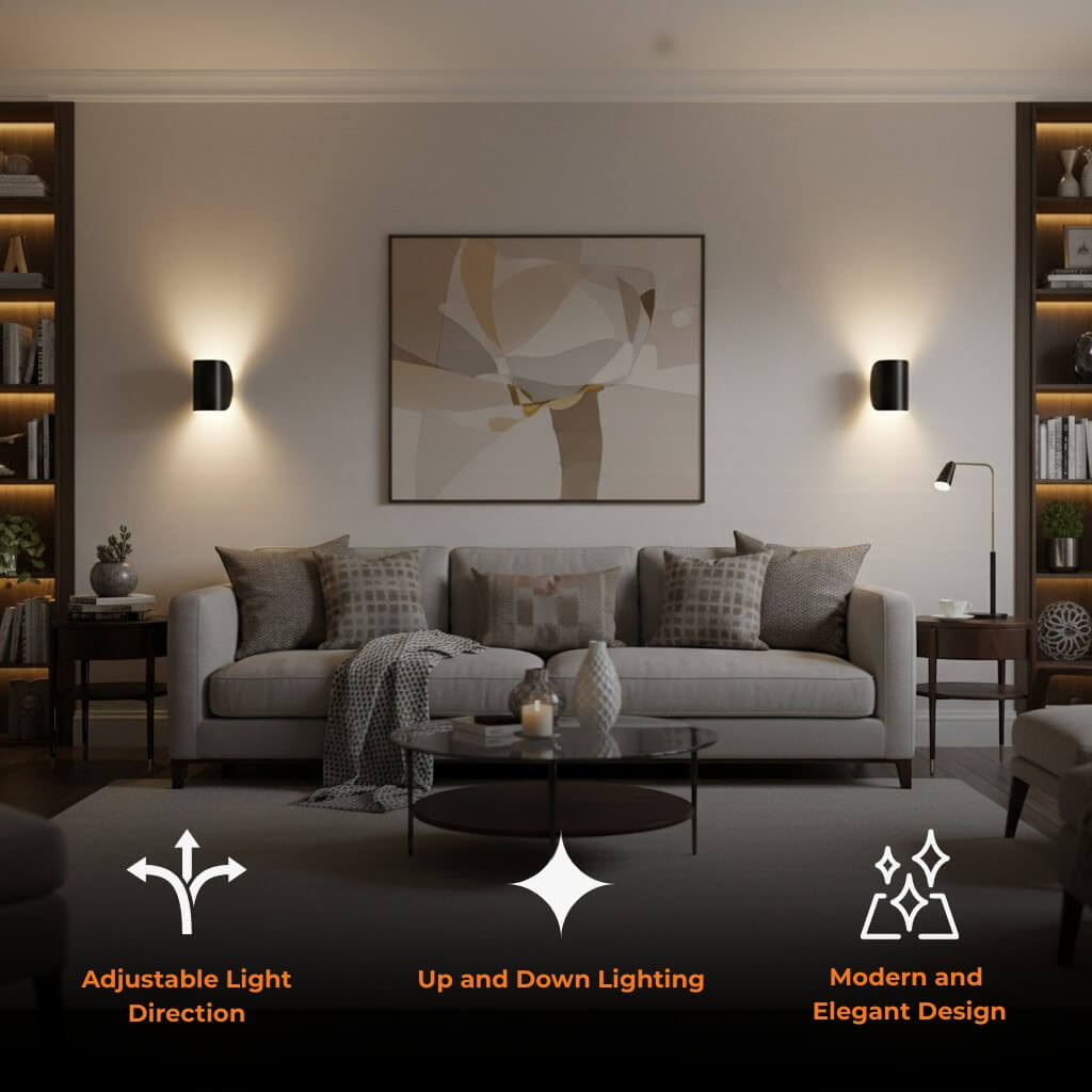 Adjustable Bidirectional Sconce 6.5 Inch Aluminum Light Fixture Black White for Entryway Bedroom Living Room Rotatable G4 LED Mount | Thomler