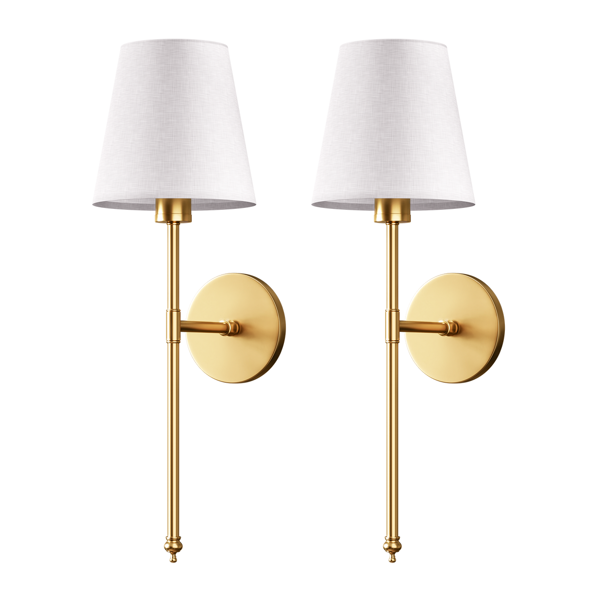 Wandleuchte mit Fernbedienung, 2er-Set, Gold, 50 cm, kabellose Leselampe für Schlaf- und Wohnzimmer, dimmbar, batteriebetrieben, Stoff | Thomler
