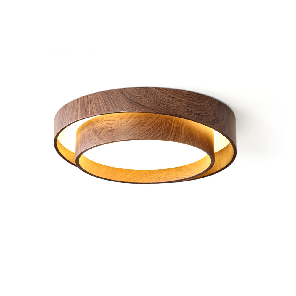 Round Flush Mount LED Ceiling Light Fixture Wood Grain Metal 16 in Diameter for Bedroom Living Room Kitchen Office Low Profile Modern Overhe | Thomler