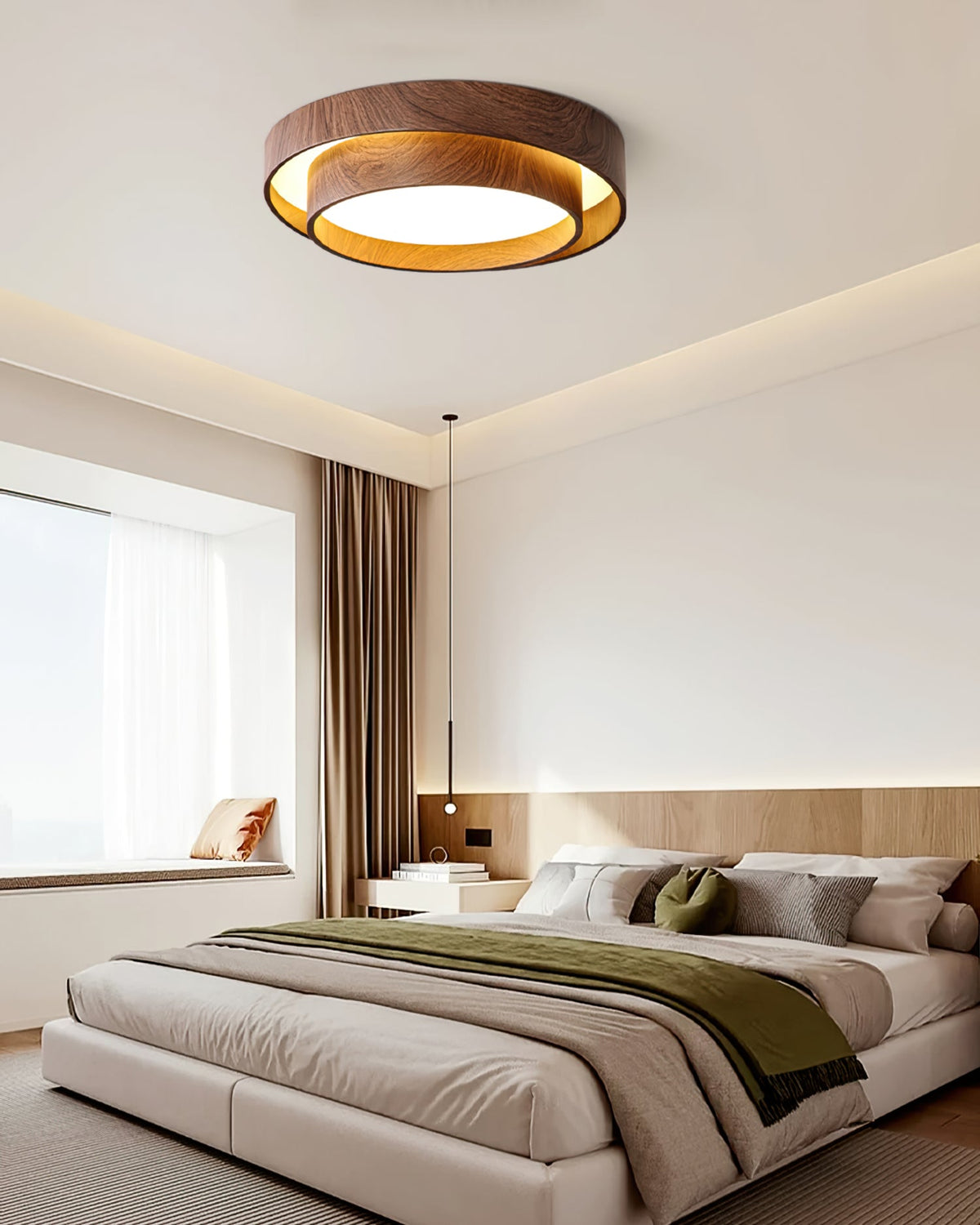 Round Flush Mount LED Ceiling Light Fixture Wood Grain Metal 16 in Diameter for Bedroom Living Room Kitchen Office Low Profile Modern Overhe | Thomler