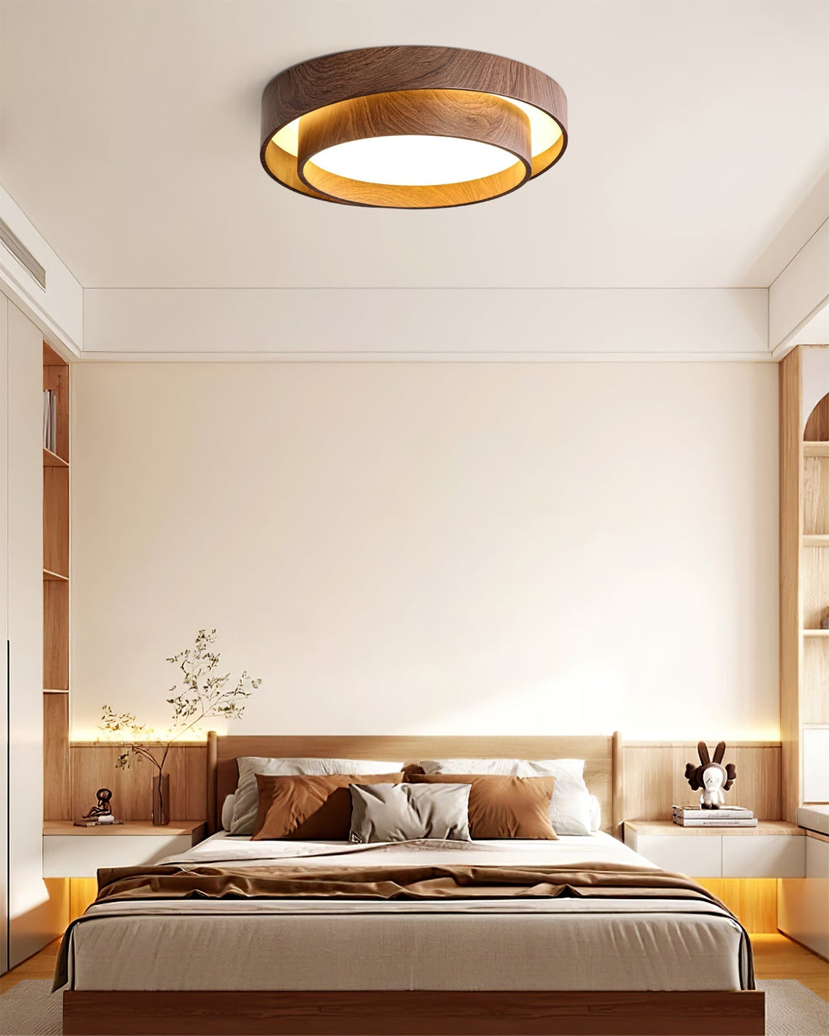 Round Flush Mount LED Ceiling Light Fixture Wood Grain Metal 16 in Diameter for Bedroom Living Room Kitchen Office Low Profile Modern Overhe | Thomler