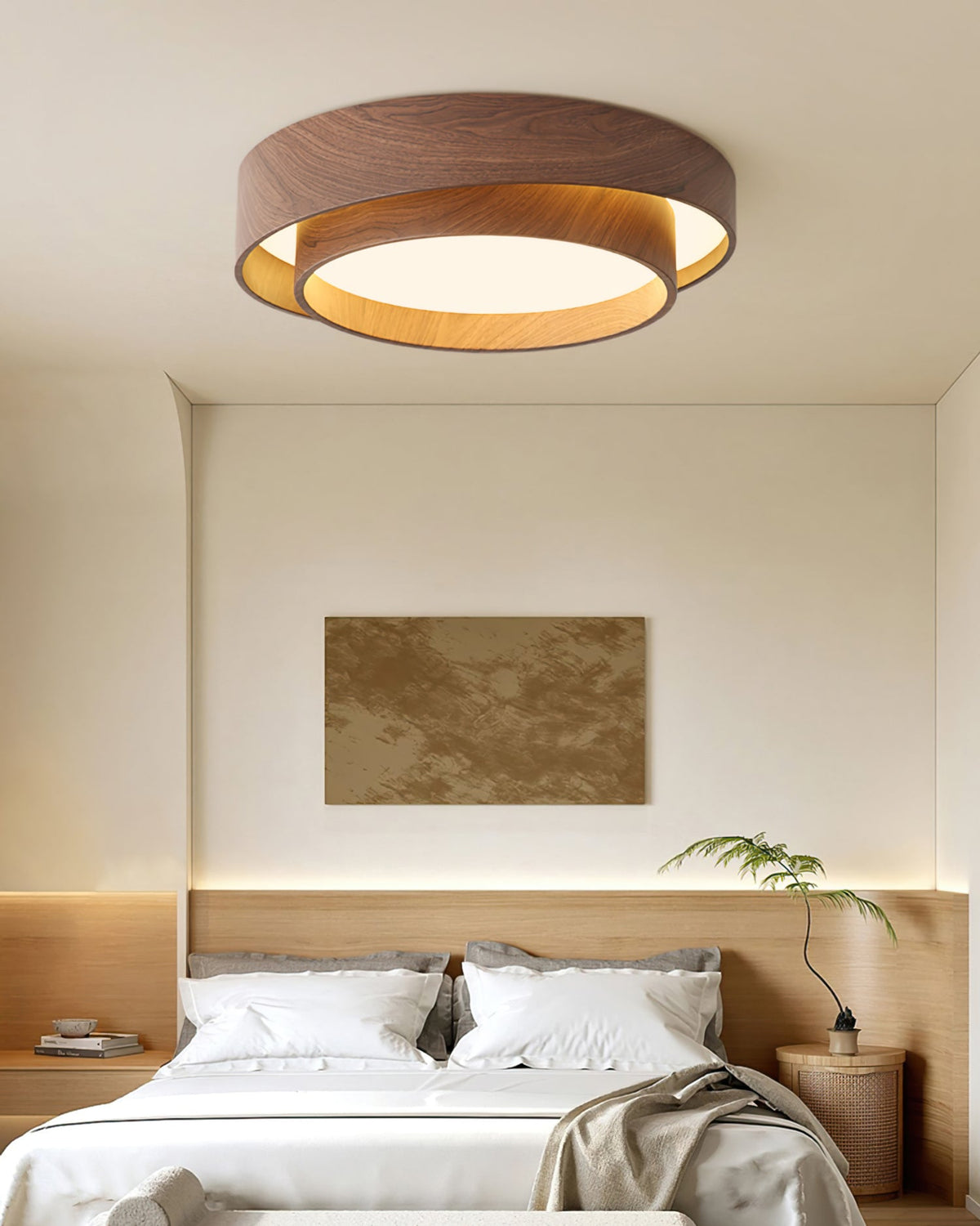 Round Flush Mount LED Ceiling Light Fixture Wood Grain Metal 16 in Diameter for Bedroom Living Room Kitchen Office Low Profile Modern Overhe | Thomler