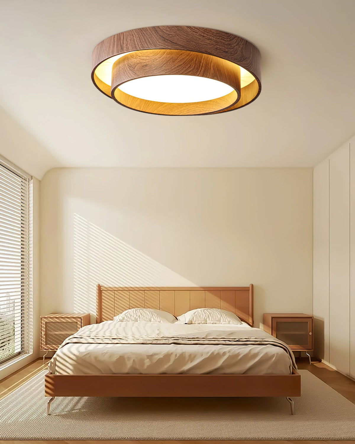 Round Flush Mount LED Ceiling Light Fixture Wood Grain Metal 16 in Diameter for Bedroom Living Room Kitchen Office Low Profile Modern Overhe | Thomler