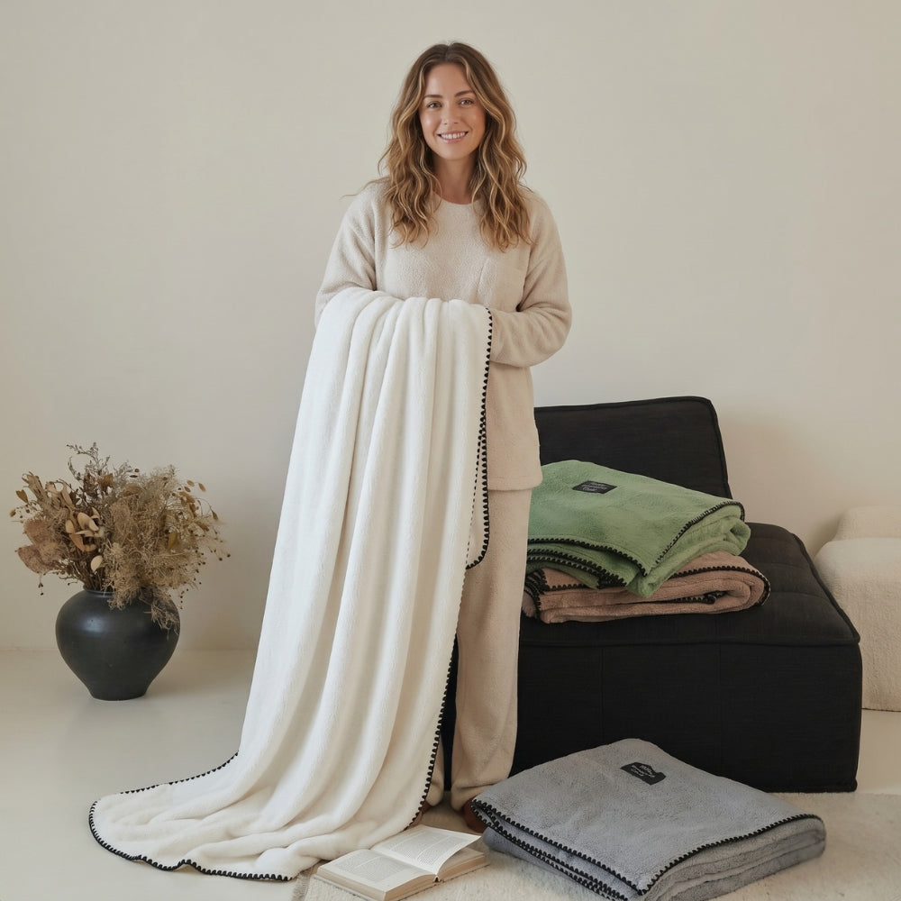 Chunky Textured Microfiber Throw Blanket – Cozy Bedding & Couch Cover in 4 Neutral Tones