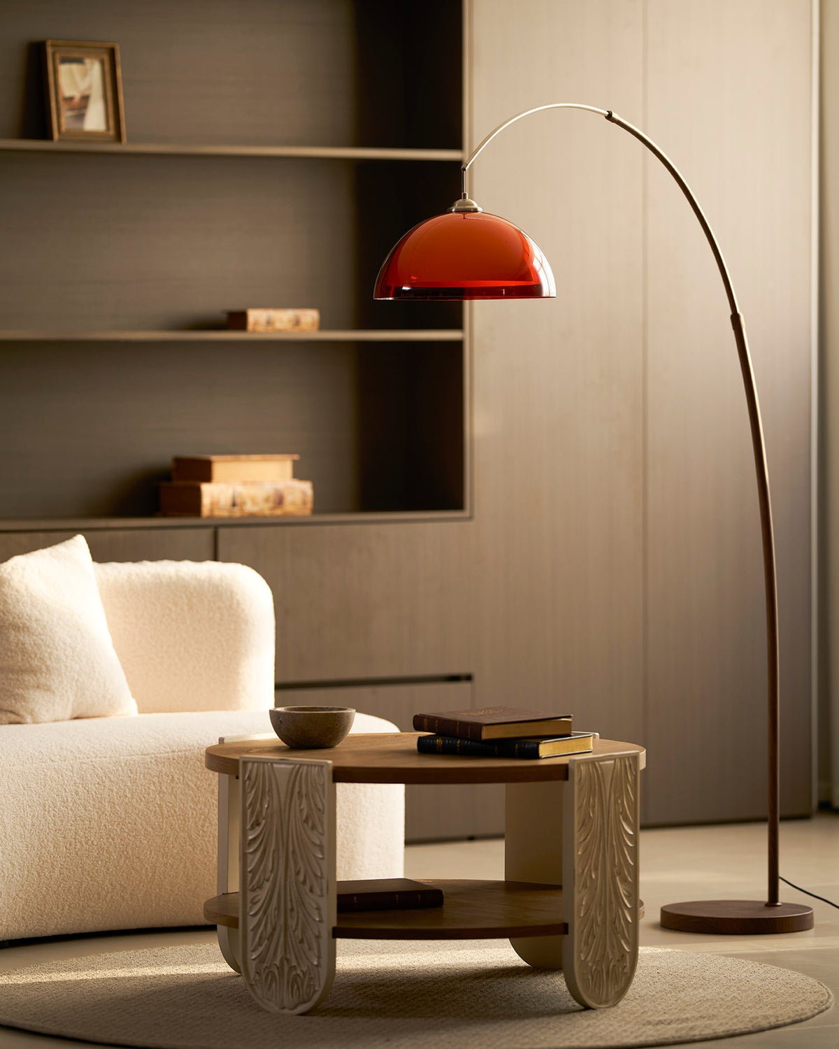 Arc Floor Lamp 65 Inch Adjustable Height Metal Amber Dome Shade Reading Light Over Couch Corner Seating Mid-Century Modern E26 Base Foot Swi | Thomler