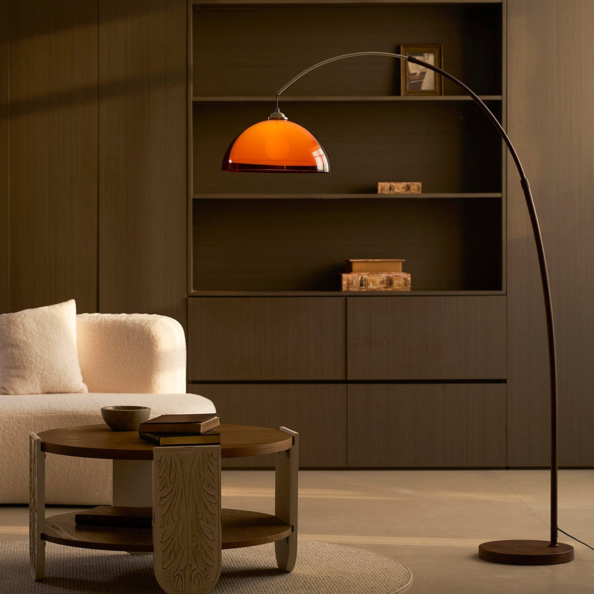 Arc Floor Lamp 65 Inch Adjustable Height Metal Amber Dome Shade Reading Light Over Couch Corner Seating Mid-Century Modern E26 Base Foot Swi | Thomler