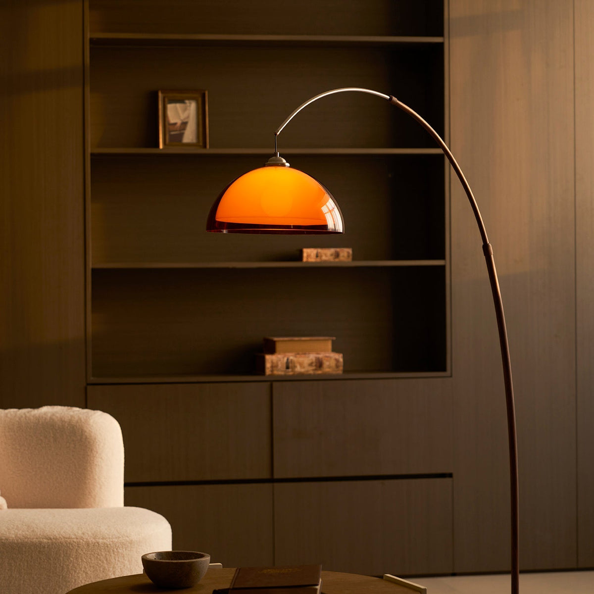 Arc Floor Lamp 65 Inch Adjustable Height Metal Amber Dome Shade Reading Light Over Couch Corner Seating Mid-Century Modern E26 Base Foot Swi | Thomler