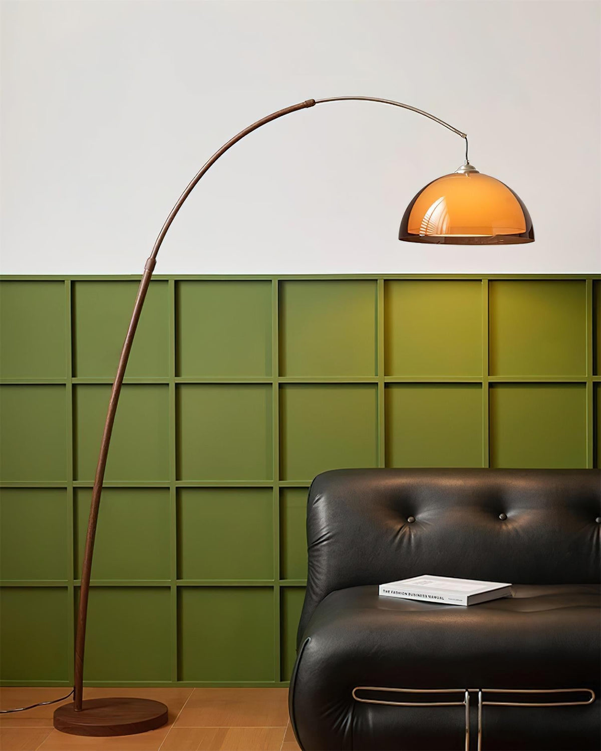 Arc Floor Lamp 65 Inch Adjustable Height Metal Amber Dome Shade Reading Light Over Couch Corner Seating Mid-Century Modern E26 Base Foot Swi | Thomler