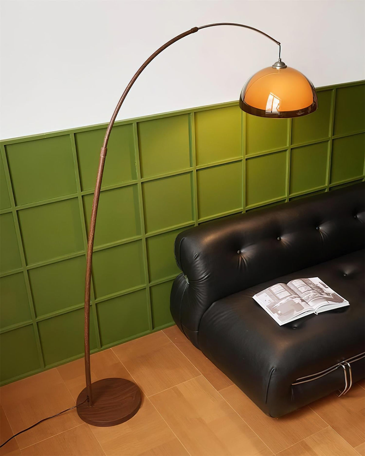 Arc Floor Lamp 65 Inch Adjustable Height Metal Amber Dome Shade Reading Light Over Couch Corner Seating Mid-Century Modern E26 Base Foot Swi | Thomler