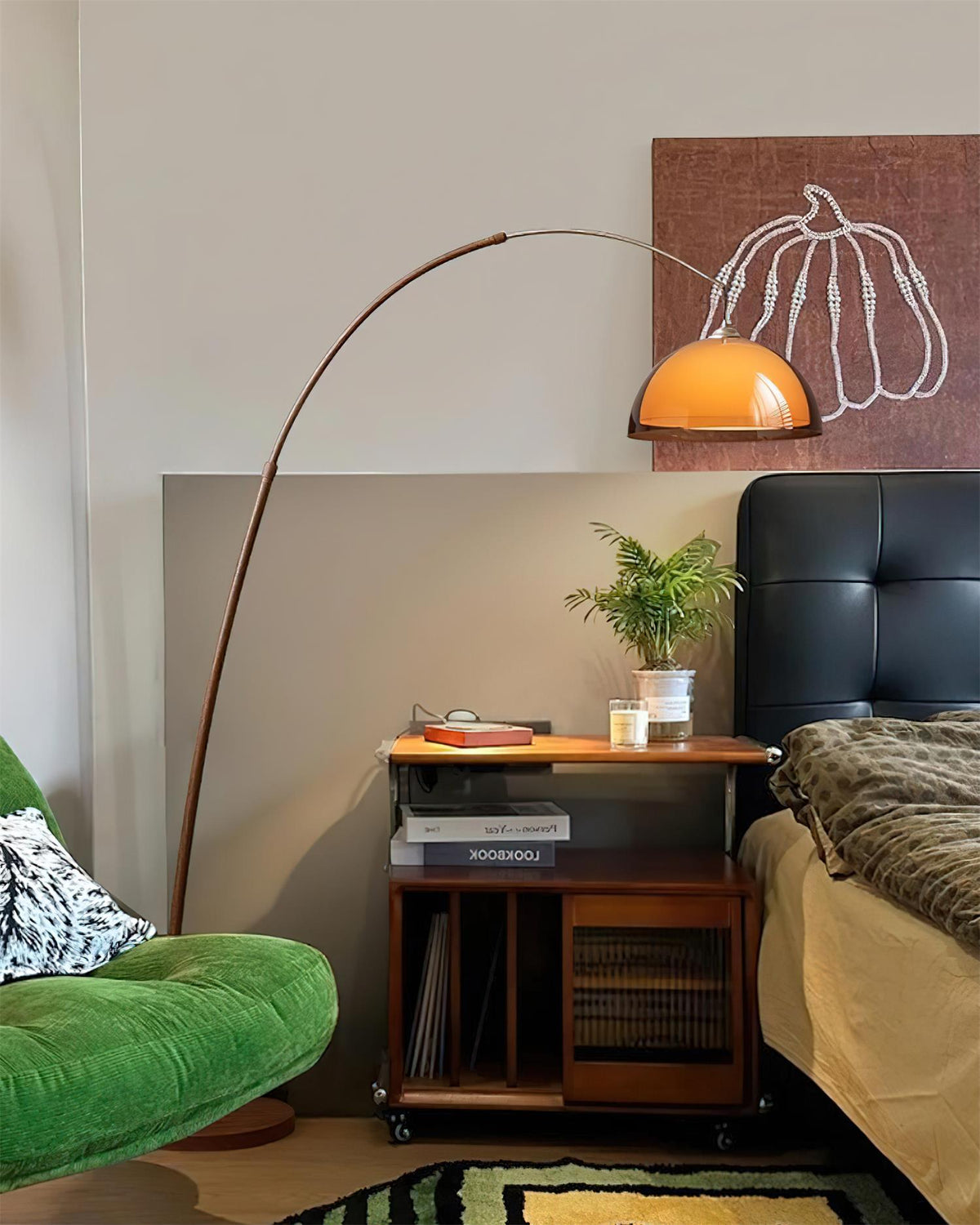 Arc Floor Lamp 65 Inch Adjustable Height Metal Amber Dome Shade Reading Light Over Couch Corner Seating Mid-Century Modern E26 Base Foot Swi | Thomler
