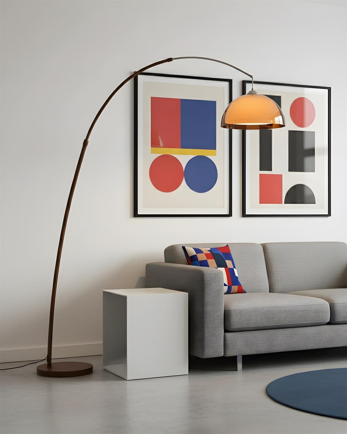 Arc Floor Lamp 65 Inch Adjustable Height Metal Amber Dome Shade Reading Light Over Couch Corner Seating Mid-Century Modern E26 Base Foot Swi | Thomler