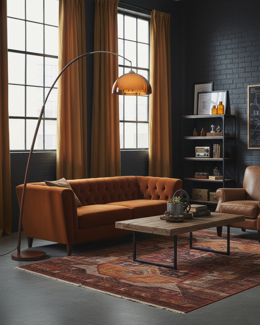Arc Floor Lamp 65 Inch Adjustable Height Metal Amber Dome Shade Reading Light Over Couch Corner Seating Mid-Century Modern E26 Base Foot Swi | Thomler