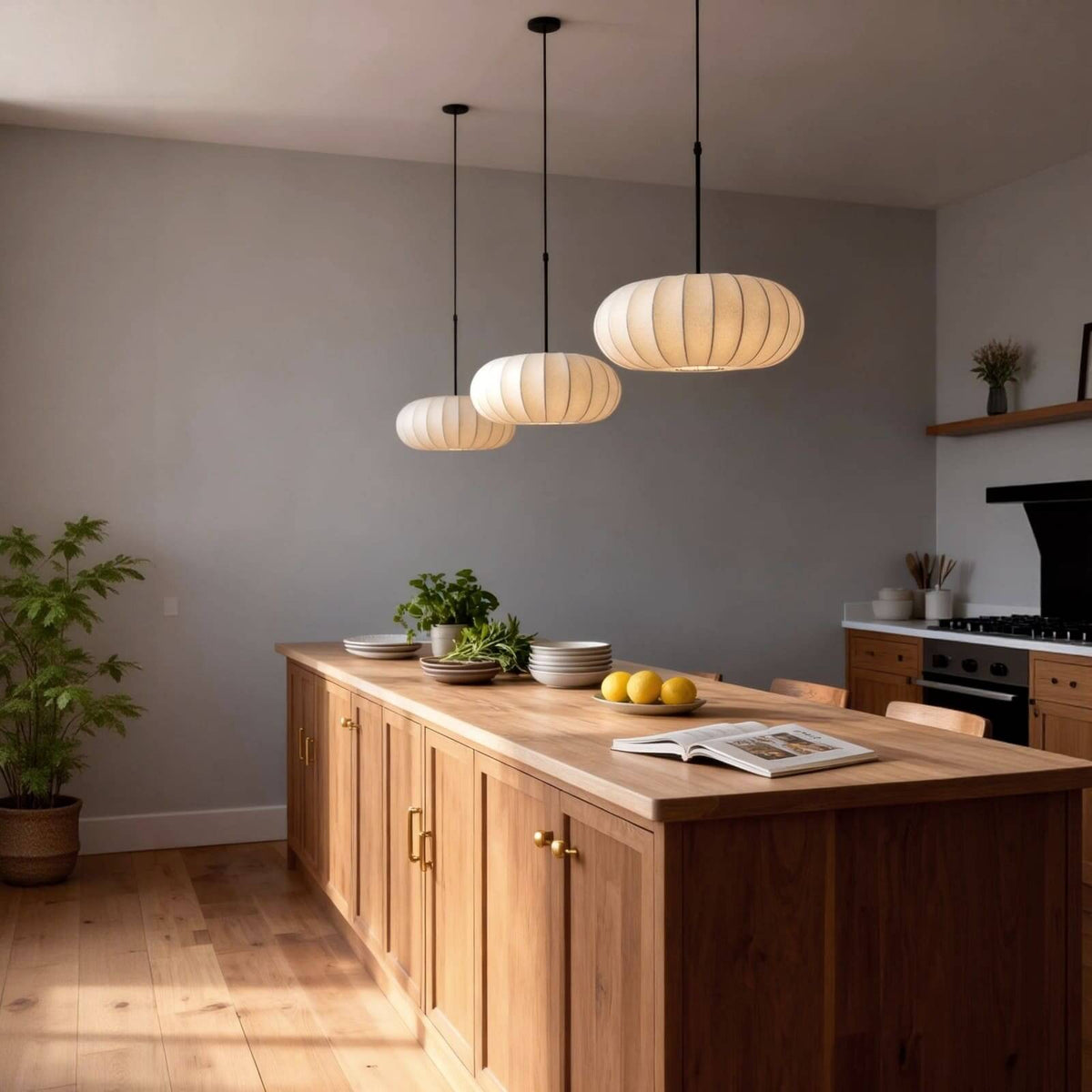 Hanging Silk Ceiling Fixture with Organic Shape for Dining Rooms & Living Spaces – Dimmable LED Compatible in 12, 16, or 20 Inch Sizes | Thomler