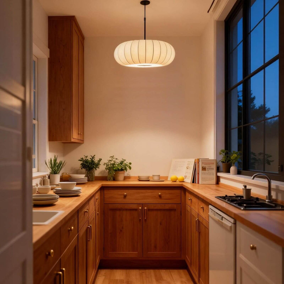 Hanging Silk Ceiling Fixture with Organic Shape for Dining Rooms & Living Spaces – Dimmable LED Compatible in 12, 16, or 20 Inch Sizes | Thomler