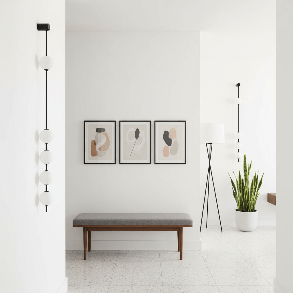 Aplique de pared LED vertical con múltiples globos, acabado en latón, altura ajustable, iluminación para pasillos, escaleras y entradas, lámpara moderna de metal y vidrio, 3-6 luces | Thomler