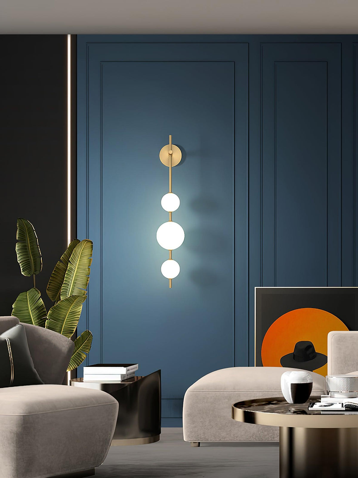 Lámpara de pared tipo globo LED, aplique de montaje fijo, 26 pulgadas, acabado en latón, iluminación con pantalla esférica para dormitorio, baño, pasillo, rincón de lectura, luz de acento para interiores