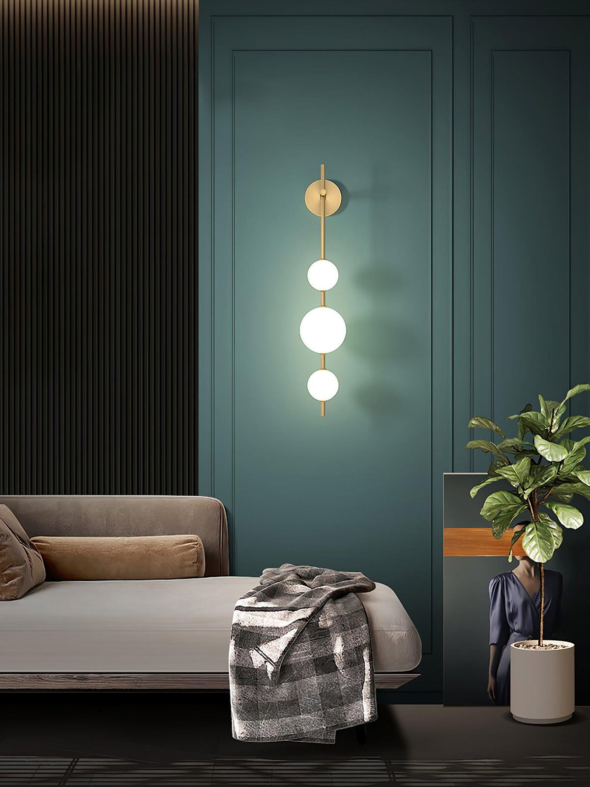 Lámpara de pared tipo globo LED, aplique de montaje fijo, 26 pulgadas, acabado en latón, iluminación con pantalla esférica para dormitorio, baño, pasillo, rincón de lectura, luz de acento para interiores