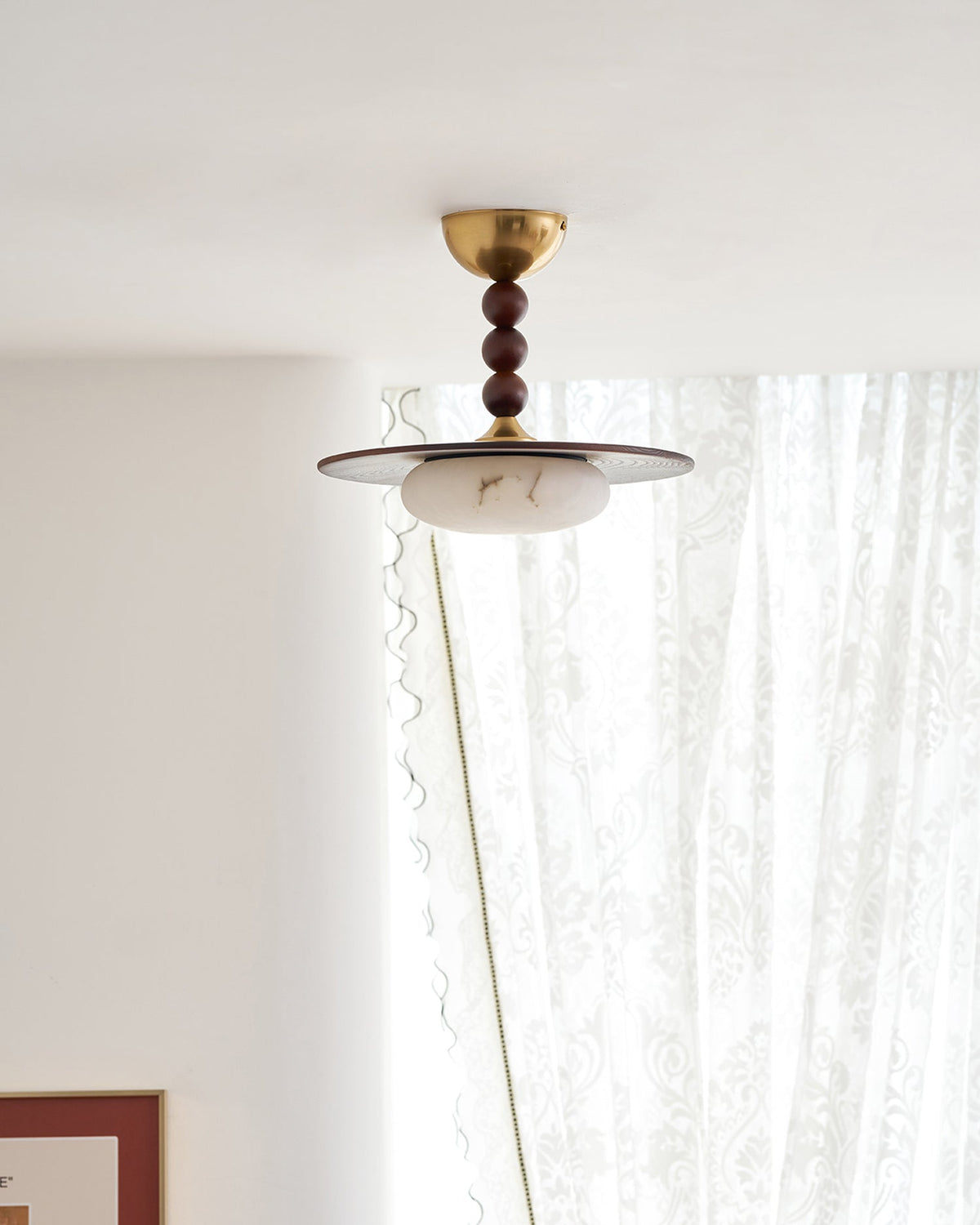 Wood and Alabaster Flush-Mount LED Ceiling Light 14 in Diameter, 36W 3000K for Kitchen Dining Room Bedroom | Thomler