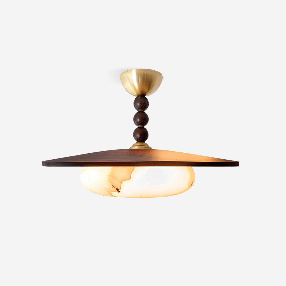 Wood and Alabaster Flush-Mount LED Ceiling Light 14 in Diameter, 36W 3000K for Kitchen Dining Room Bedroom | Thomler