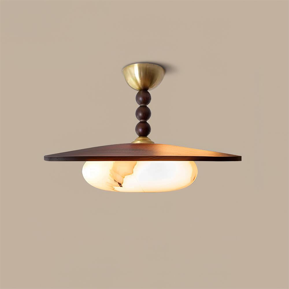 Wood and Alabaster Flush-Mount LED Ceiling Light 14 in Diameter, 36W 3000K for Kitchen Dining Room Bedroom | Thomler