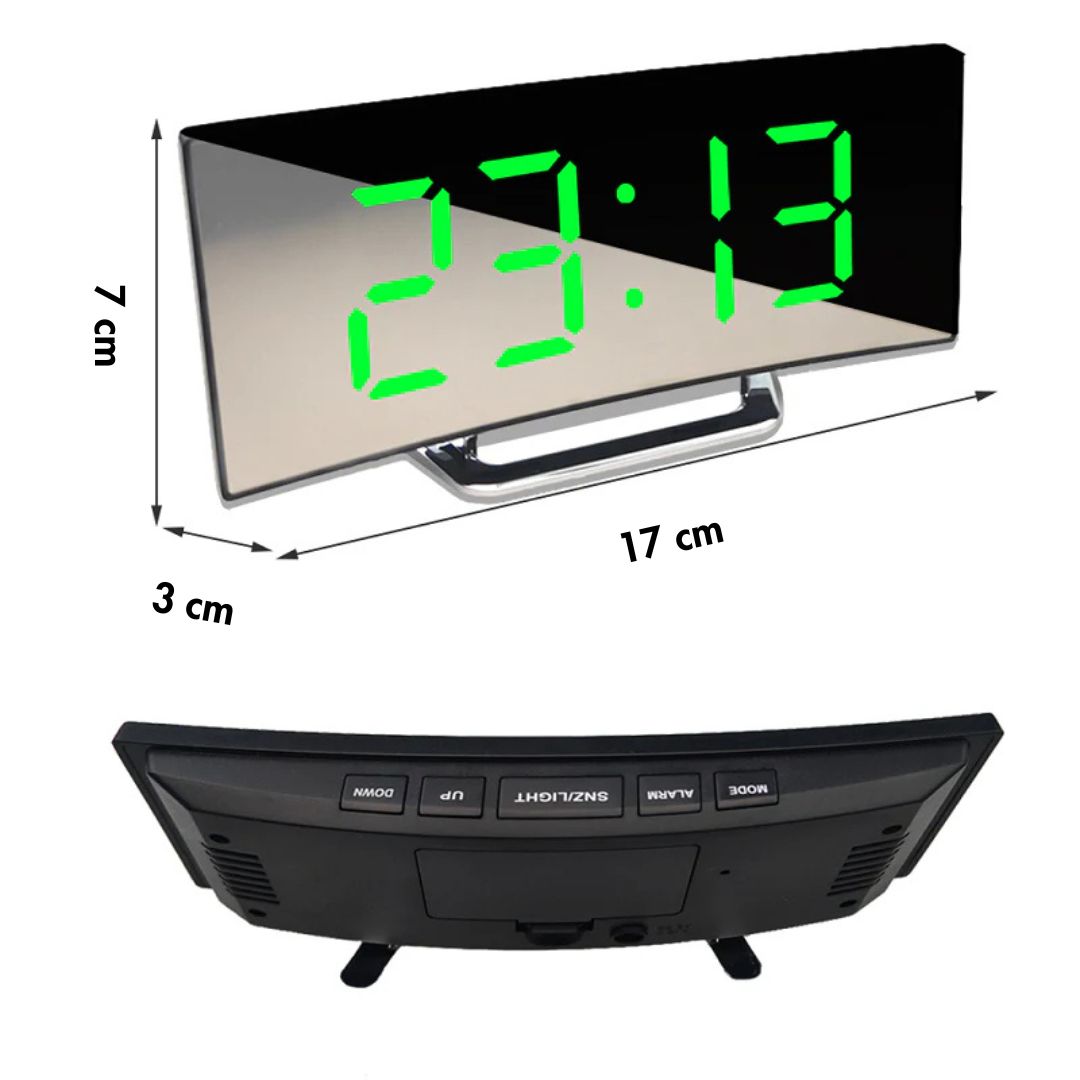 USB-betriebener LED-Wecker mit gebogenem Display, 17 × 7,1 × 3 cm, Backup-Batterie, Nachttischuhr mit großem Display für Schlafzimmer, Büro, Schreibtisch | Thomler