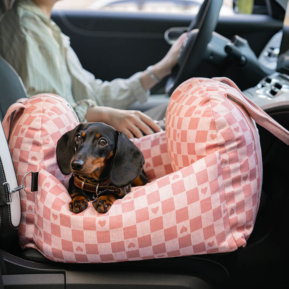 Portable Pet Carrier Booster Seat with Safety Harness and Washable Cover for Small Dogs