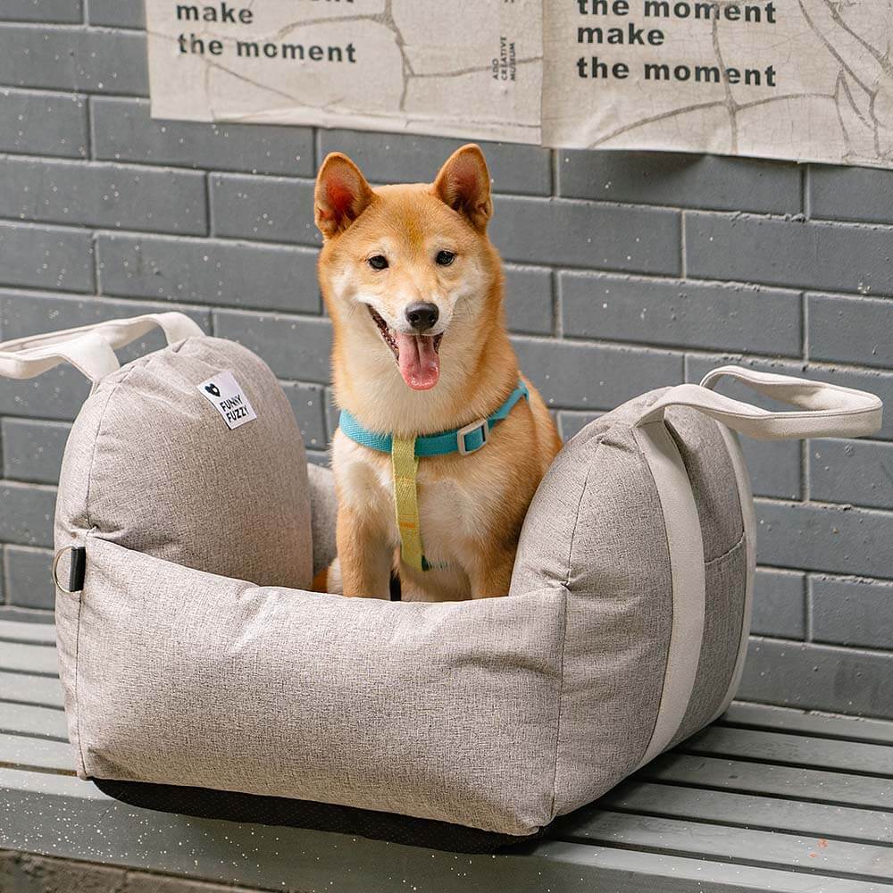 Portable Pet Carrier Booster Seat with Safety Harness and Washable Cover for Small Dogs