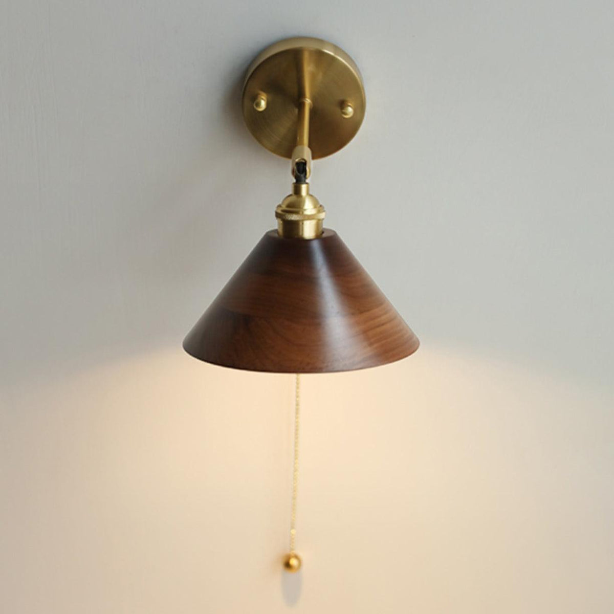 Walnut Wood Wall Sconce for Bedroom Hallway Living Room Ambient Lighting Brass Accent Fixture 6-7 inch Rustic Indoor Lamp Hardwired E26 | Thomler
