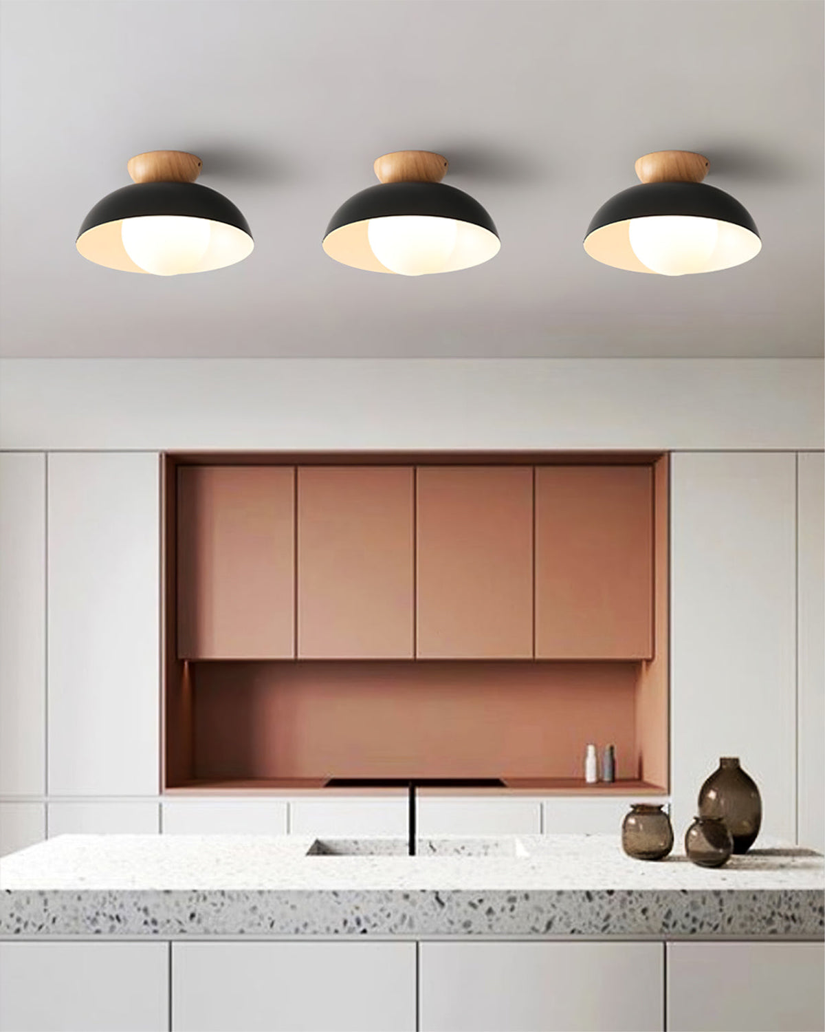 Glass Shade Ceiling Light Fixture 12 Inch Metal Overhead Lamp E26 Base for Kitchen Island Dining Room Modern Suspended Lighting White Black | Thomler