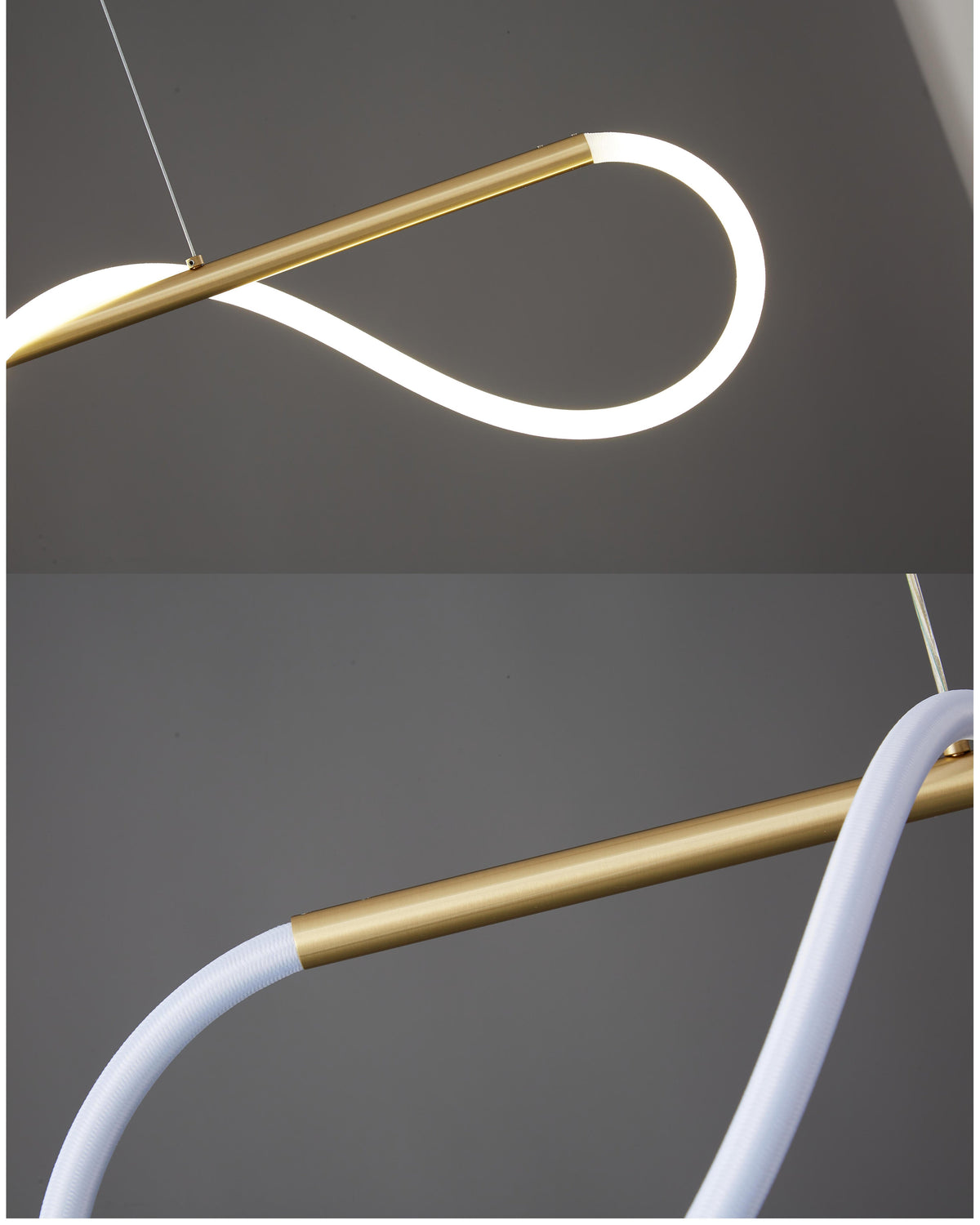 Lineare LED-Insel-Pendelleuchte mit Silikon-Wellen-Design, 43 Zoll, Messing, höhenverstellbar, dimmbar, moderne Küchen-Hängeleuchte für den Esstisch | Thomler