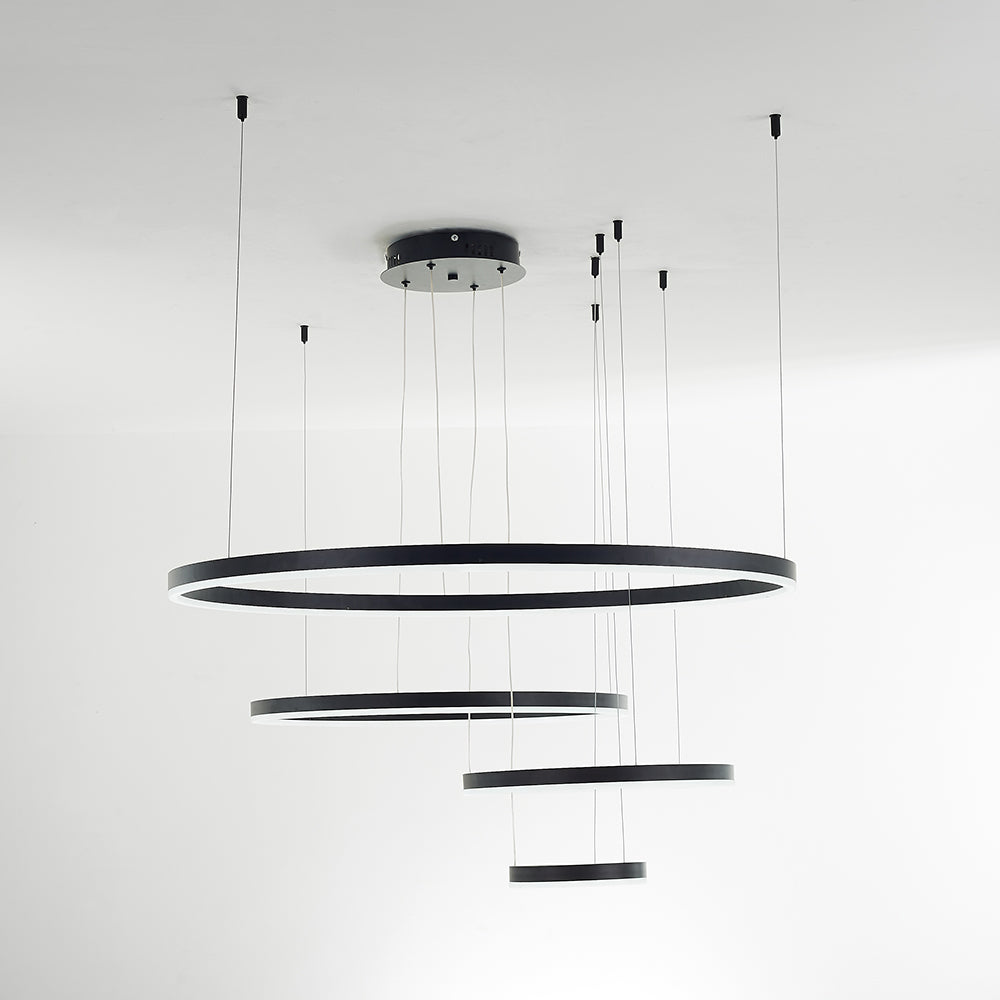 Multi-Ring LED Chandelier 16–31 in Adjustable Height Metal Acrylic Fixture Dimmable Ceiling Light for Dining Living Rooms Modern Suspended H | Thomler