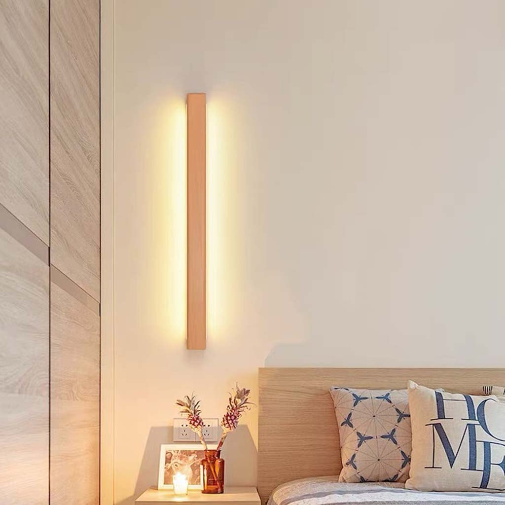 Linear Wood Sconce with Adjustable LED – Natural Beech Finish for Bedroom, Hallway & Contemporary Spaces – Switchable Light Modes – Slim 1.8 | Thomler
