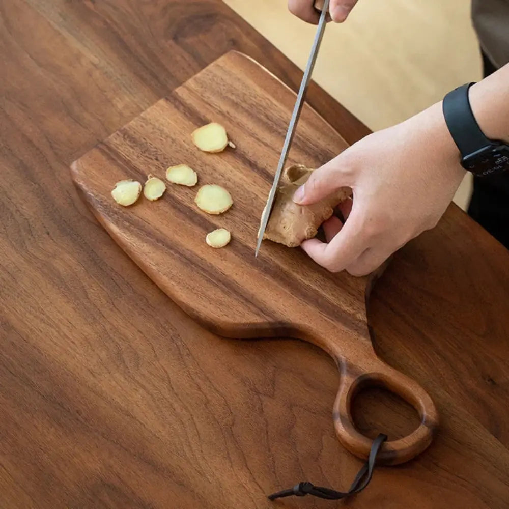Massief notenhouten snijplankenset van 2 stuks met lusgreep om op te hangen, keukenplanken voor bereiding en serveren, natuurlijke houtnerf, charcuterieplank C | Thomler