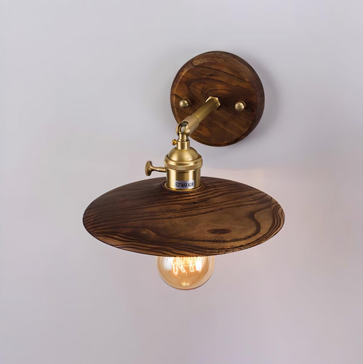 Rounded Wood & Metal Wall Sconce E27 Socket 8 Inch Minimal Accent Light for Bedroom Entryway Foyer Hallway Modern Organic Fixture Indoor Har | Thomler
