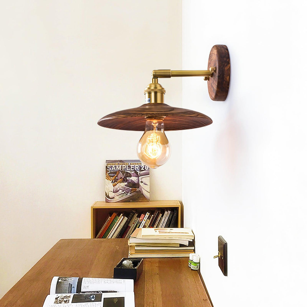 Rounded Wood & Metal Wall Sconce E27 Socket 8 Inch Minimal Accent Light for Bedroom Entryway Foyer Hallway Modern Organic Fixture Indoor Har | Thomler