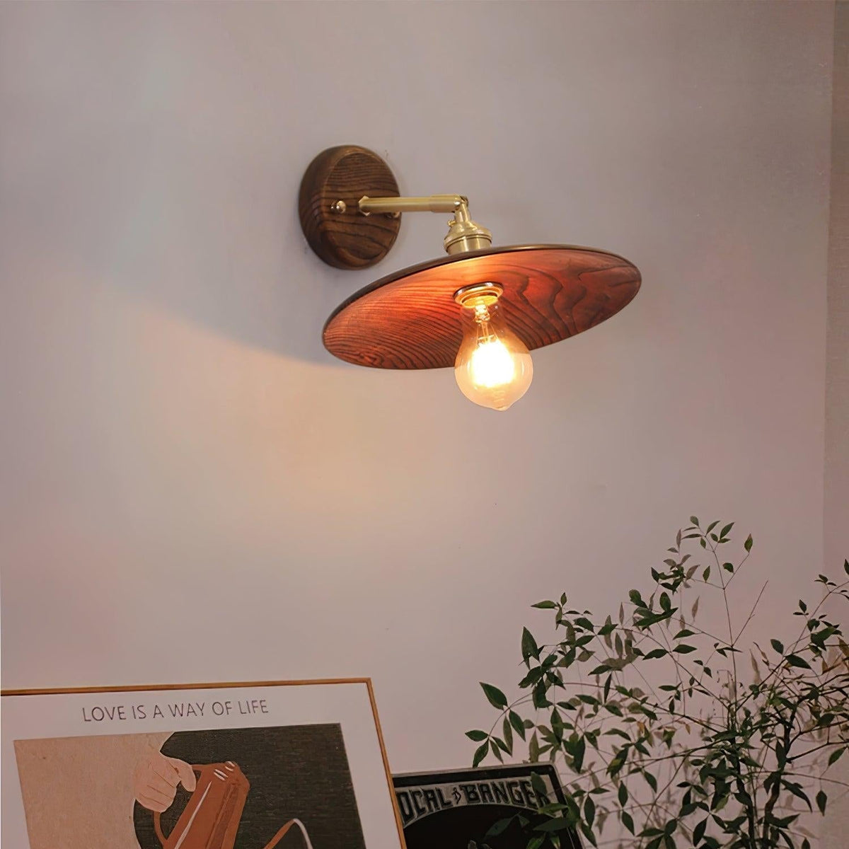 Rounded Wood & Metal Wall Sconce E27 Socket 8 Inch Minimal Accent Light for Bedroom Entryway Foyer Hallway Modern Organic Fixture Indoor Har | Thomler