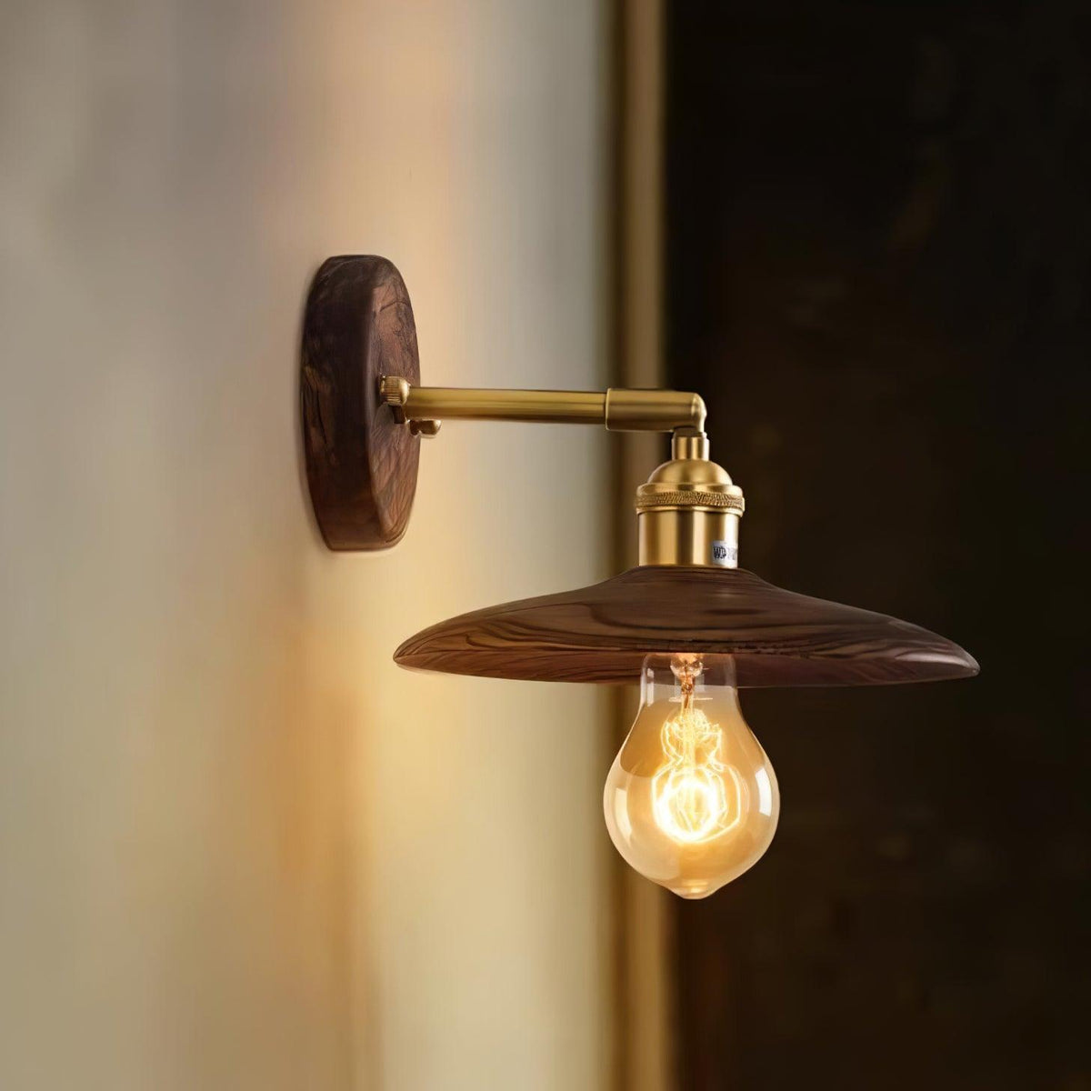 Rounded Wood & Metal Wall Sconce E27 Socket 8 Inch Minimal Accent Light for Bedroom Entryway Foyer Hallway Modern Organic Fixture Indoor Har | Thomler