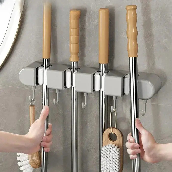 Garage Storage Rack With 4 Grips 5 Hooks For Brooms Mops Tools 13 Inch Stainless Steel Utility Organizer For Workshop Kitchen Laundry Room | Thomler