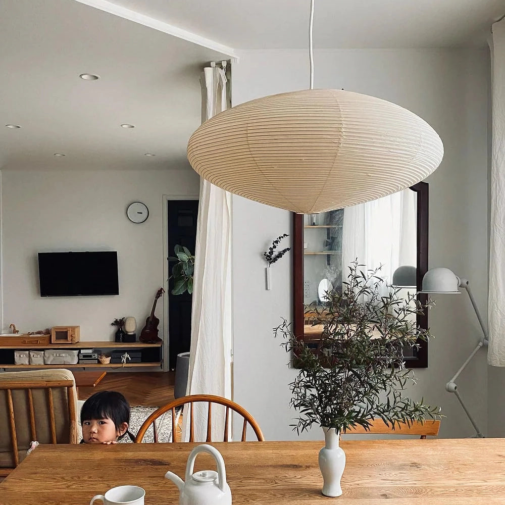 Handgemaakte papieren plafondlamp met verstelbaar snoer, witte hanglamp voor slaapkamer, woonkamer, keuken, eetkamer, moderne binnenlamp | Thomler