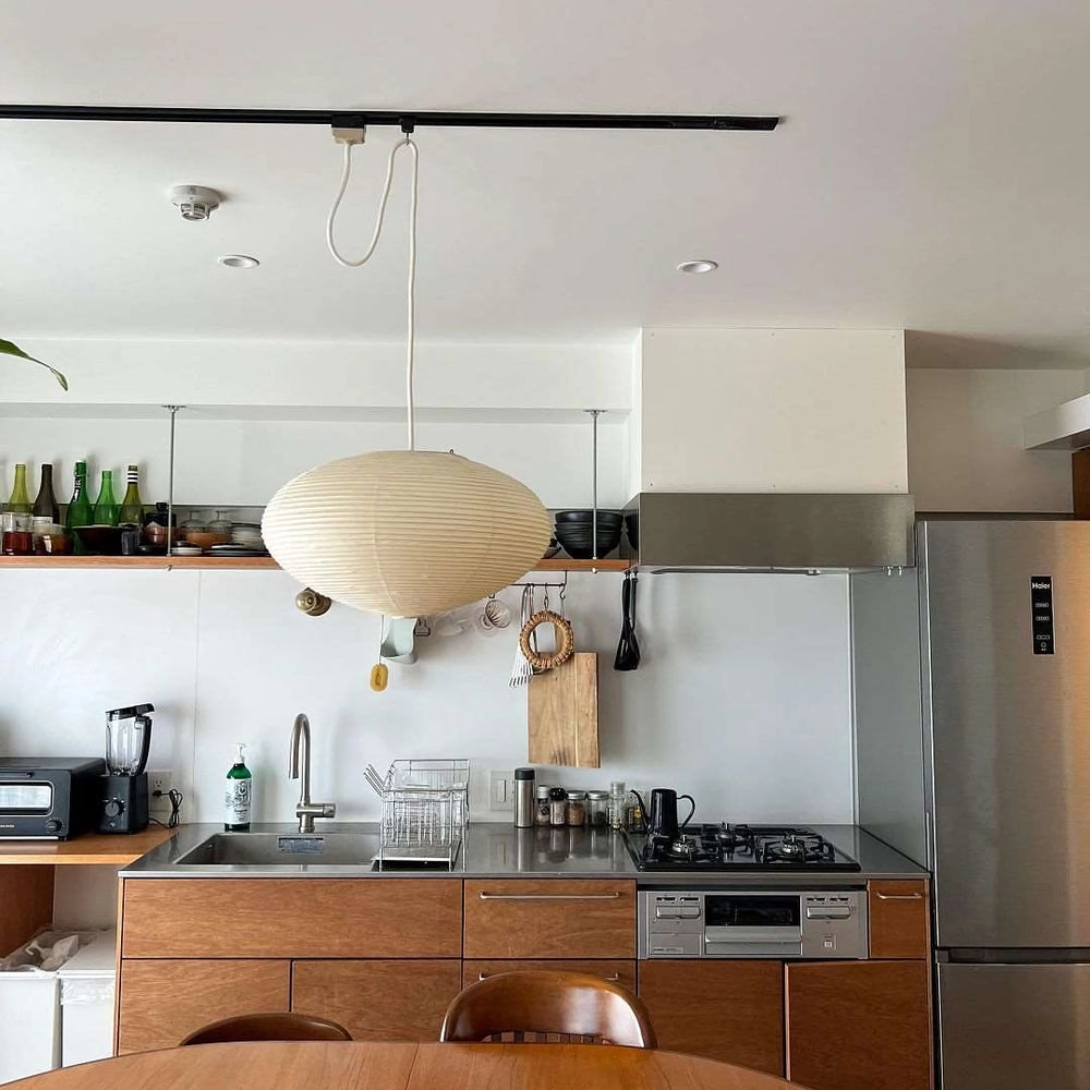 Handmade Rice Paper Sphere Pendant Lamp for Dining Room & Bedroom | Sculptural Ceiling Fixture with Adjustable Cord | E26 Edison Bulb Compat