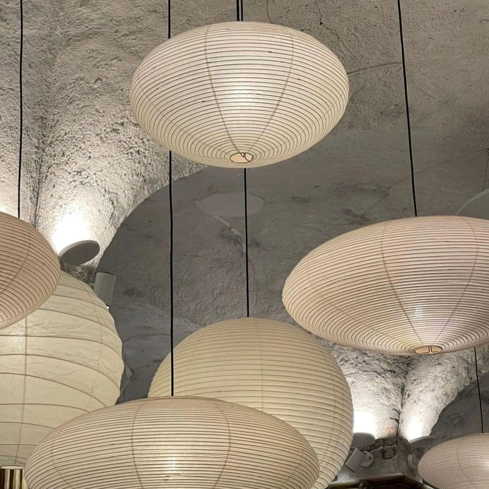 Handmade Rice Paper Sphere Pendant Lamp for Dining Room & Bedroom | Sculptural Ceiling Fixture with Adjustable Cord | E26 Edison Bulb Compat