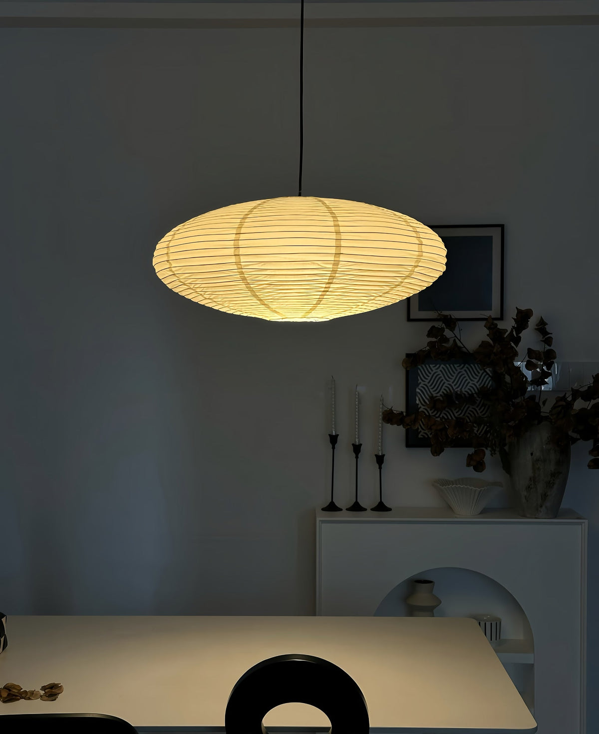 Handgemaakte papieren plafondlamp met verstelbaar snoer, witte hanglamp voor slaapkamer, woonkamer, keuken, eetkamer, moderne binnenlamp | Thomler