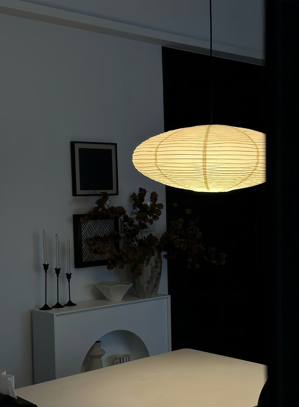 Handgemaakte papieren plafondlamp met verstelbaar snoer, witte hanglamp voor slaapkamer, woonkamer, keuken, eetkamer, moderne binnenlamp | Thomler
