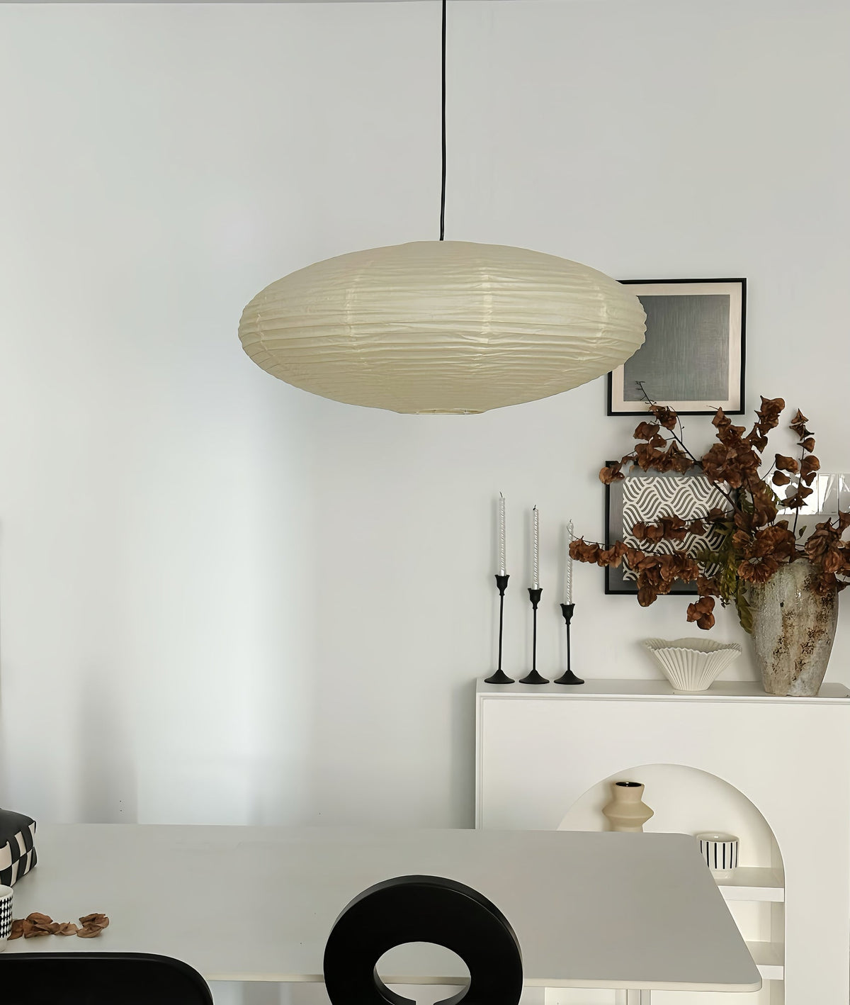 Handgemaakte papieren plafondlamp met verstelbaar snoer, witte hanglamp voor slaapkamer, woonkamer, keuken, eetkamer, moderne binnenlamp | Thomler