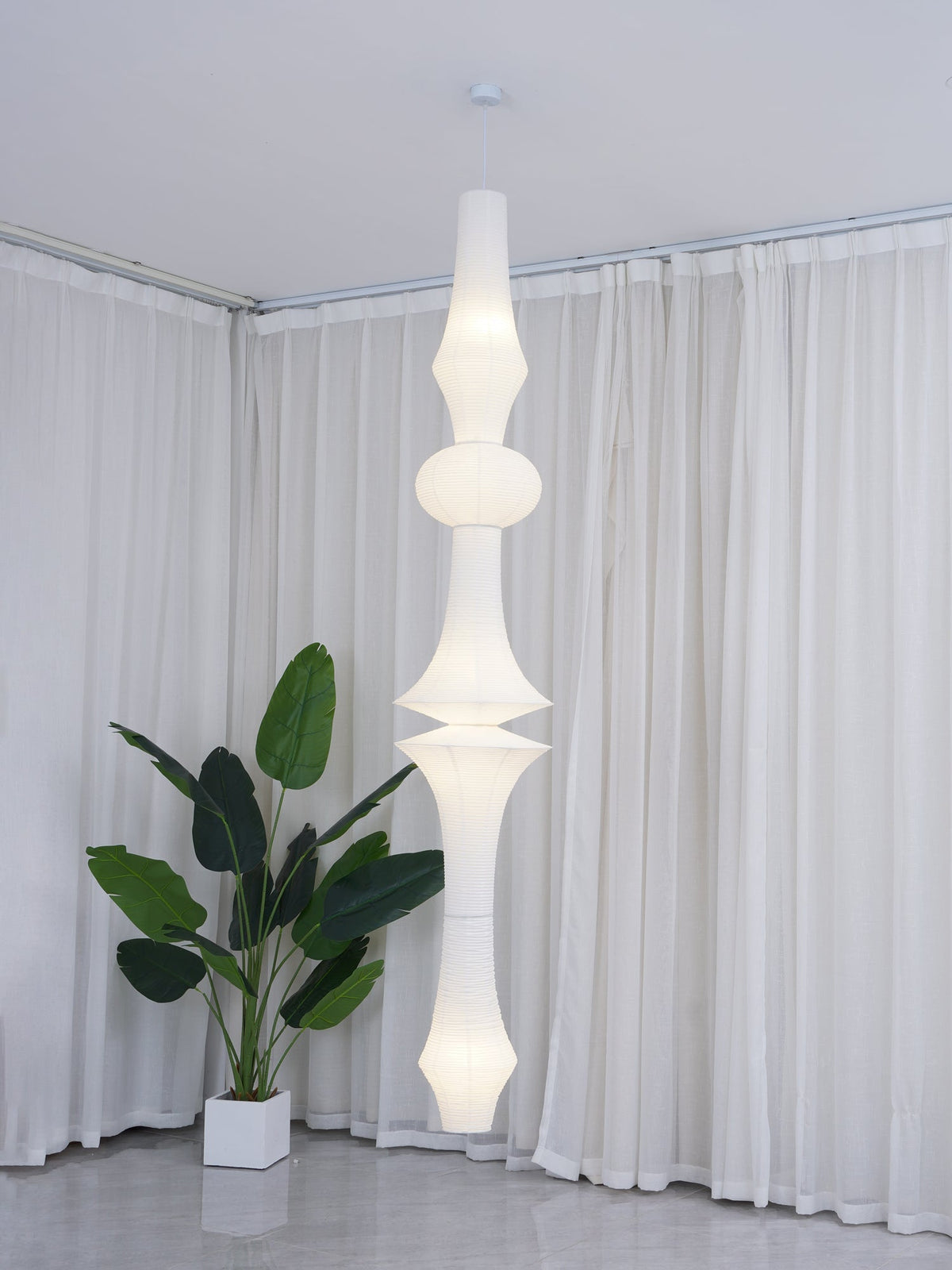 Lámpara de techo artesanal de papel con pantalla cilíndrica blanca, luminaria colgante con casquillo E26/E27 para dormitorio, sala de estar y comedor, luz ambiental moderna | Thomler