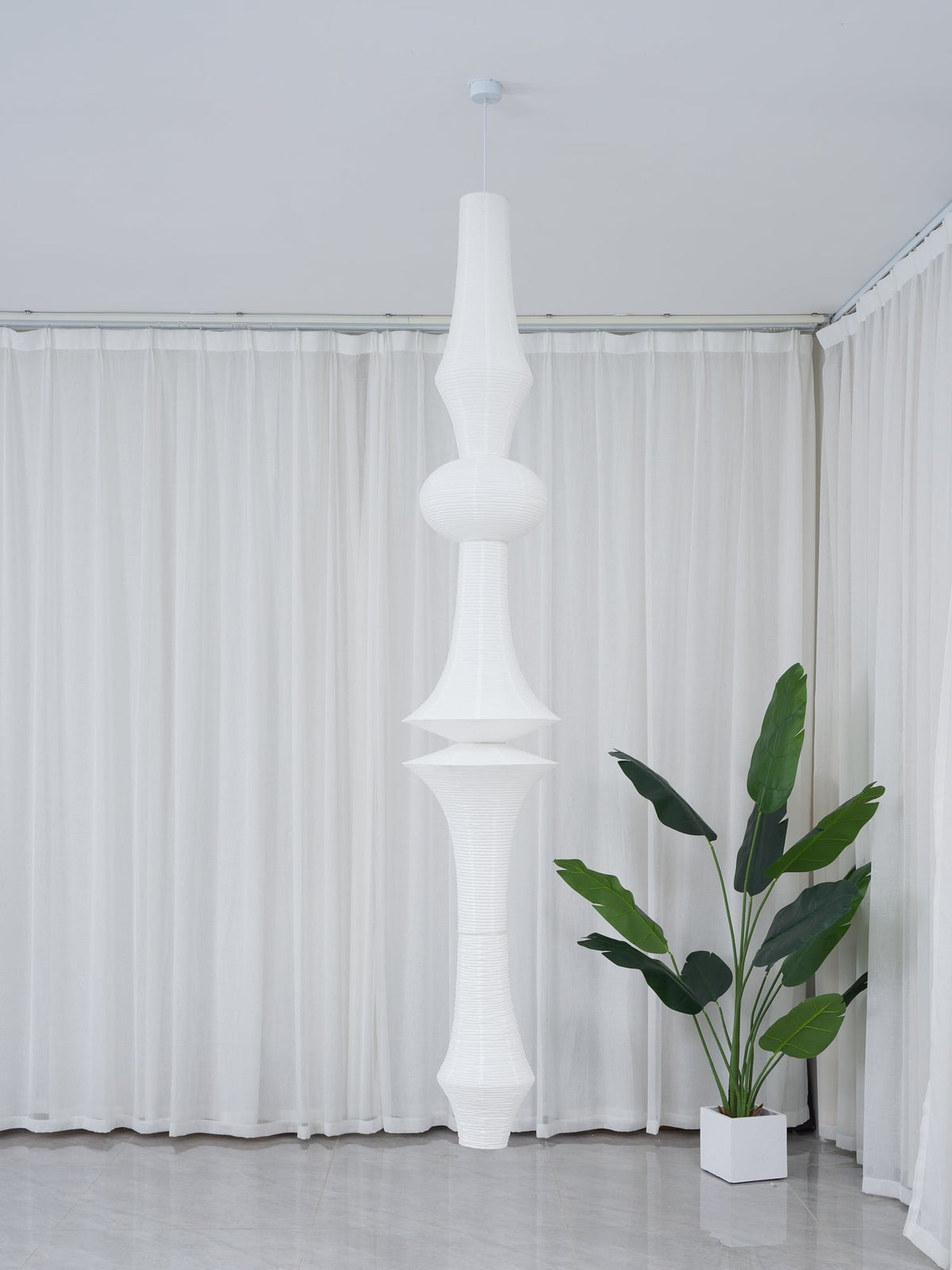 Lámpara de techo artesanal de papel con pantalla cilíndrica blanca, luminaria colgante con casquillo E26/E27 para dormitorio, sala de estar y comedor, luz ambiental moderna | Thomler