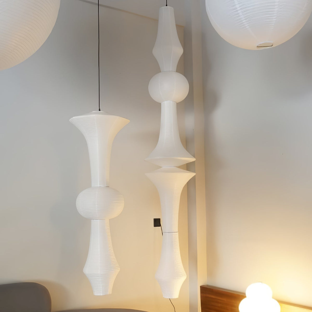 Lámpara de techo artesanal de papel con pantalla cilíndrica blanca, luminaria colgante con casquillo E26/E27 para dormitorio, sala de estar y comedor, luz ambiental moderna | Thomler