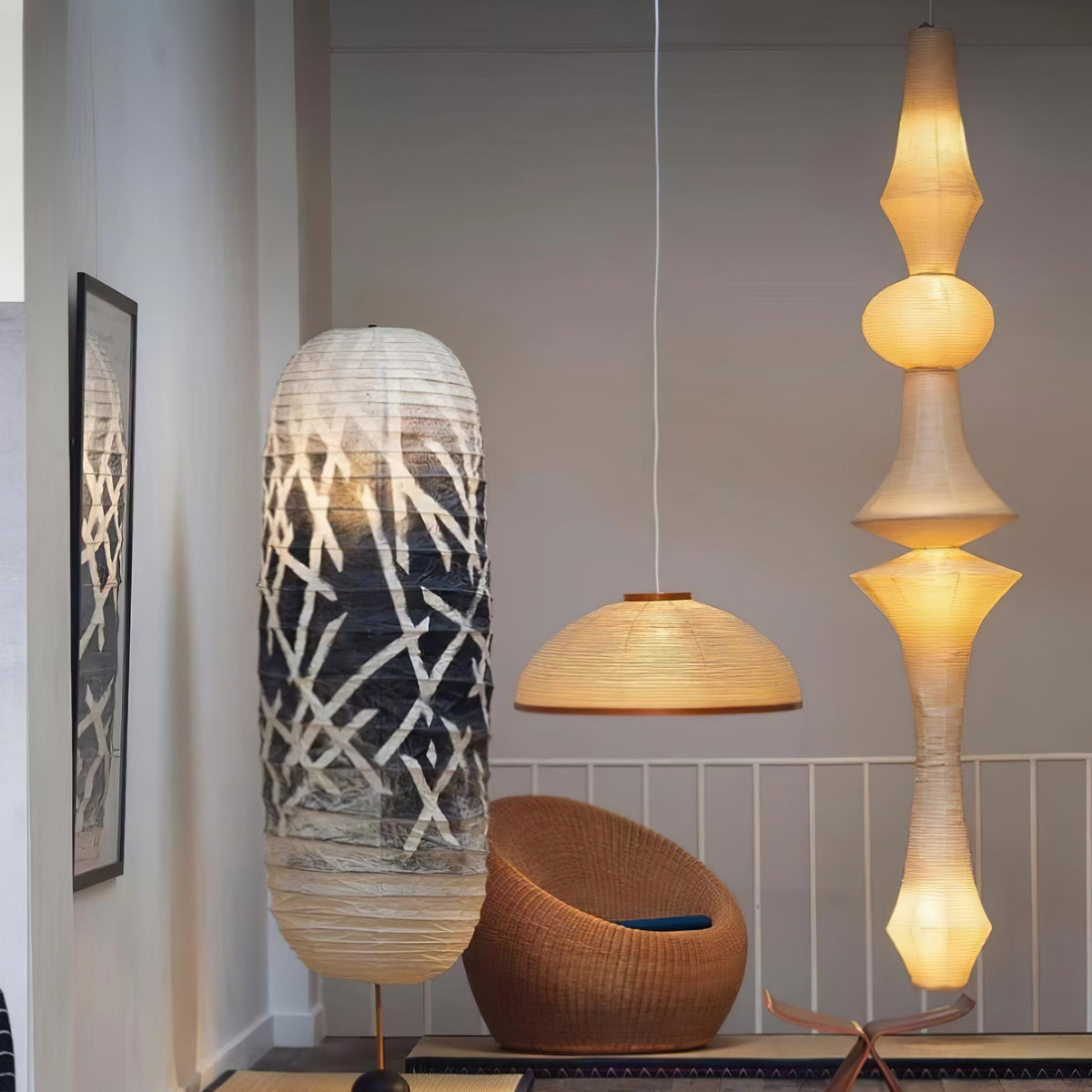 Lámpara de techo artesanal de papel con pantalla cilíndrica blanca, luminaria colgante con casquillo E26/E27 para dormitorio, sala de estar y comedor, luz ambiental moderna | Thomler